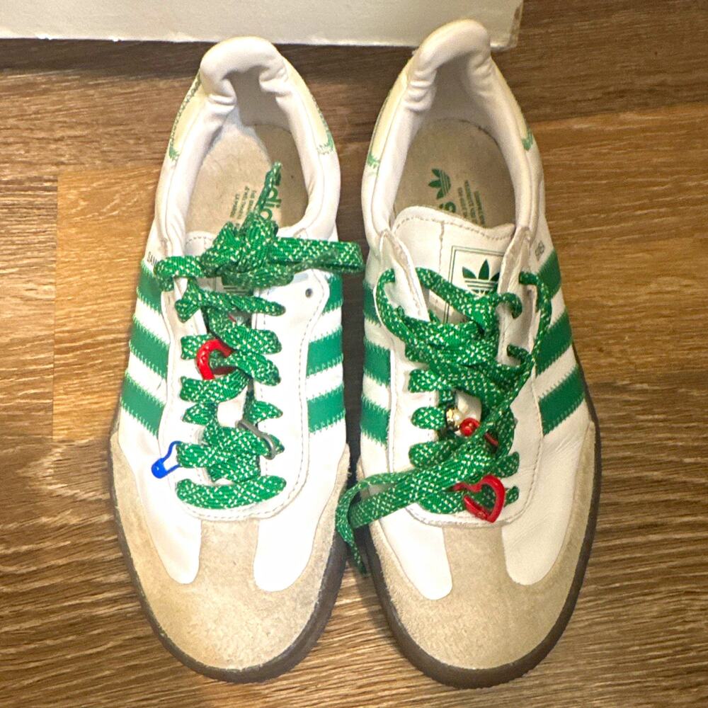 adidas Samba Low Top Sneaker US 7.5 White/Green/Gray Lace-Up Unisex